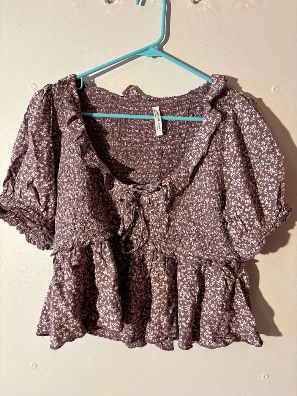 American Eagle Outfitters Purple Floral Smocked Peplum Top